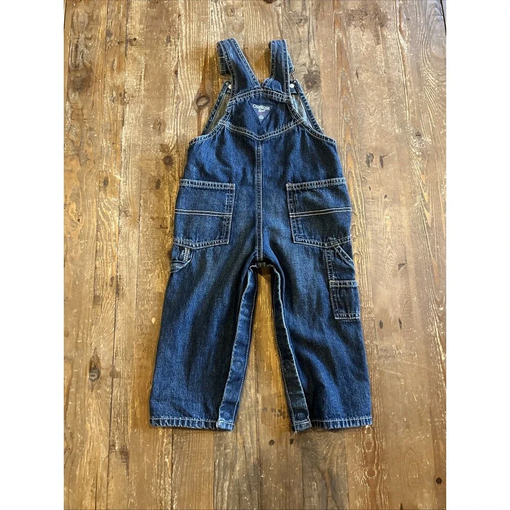 OshKosh B'gosh Blue Jean Denim Vestbak Bib Overalls Size 18 Months Toddler EUC